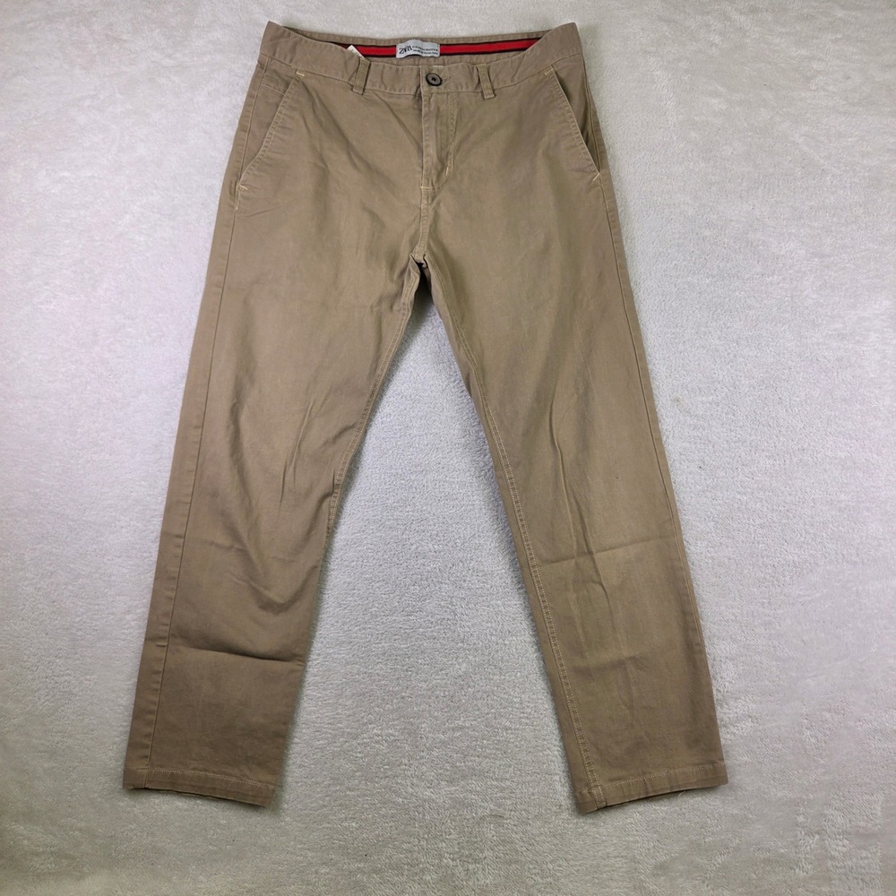 Zara Man Tan Chino Pants Mens 36 Khaki Straight Leg Trousers Tan